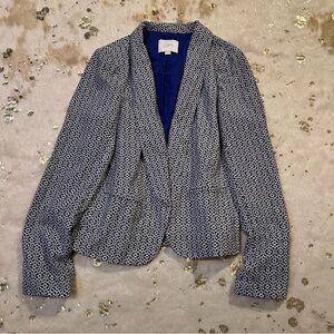 Loft Womens Small Blue And White Floral Art Deco Open Blazer W Lining